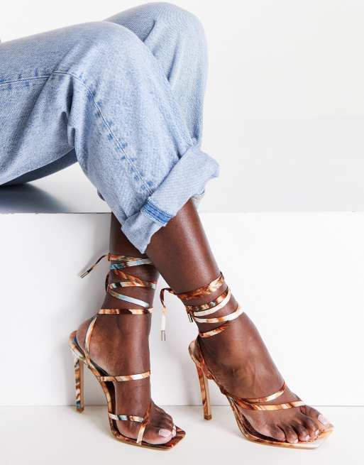 Simmi London Tidal heeled sandals with ankle tie in multi
