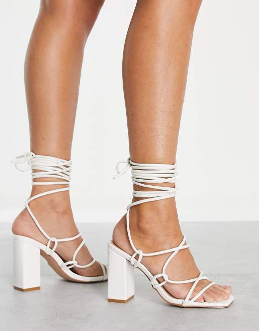 Simmi London Tie Ankle Block Heeled Sandals In White Asos