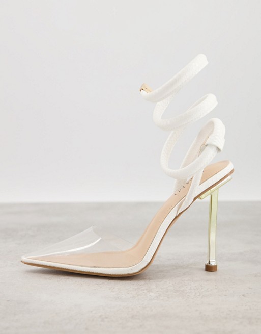 Simmi London Tiona heeled shoes with spiral straps in white