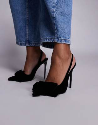 Simmi London Toppaz slingback heeled shoes with bows in black velvet