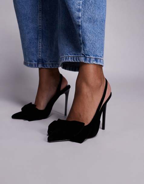 Simmi London Toppaz slingback heeled shoes with bows in black velvet - view 1