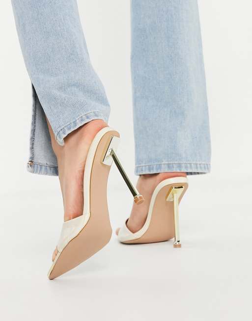 Simmi London - Torez - Mules pointues à talon doré - Croco ivoire, 2 de 4