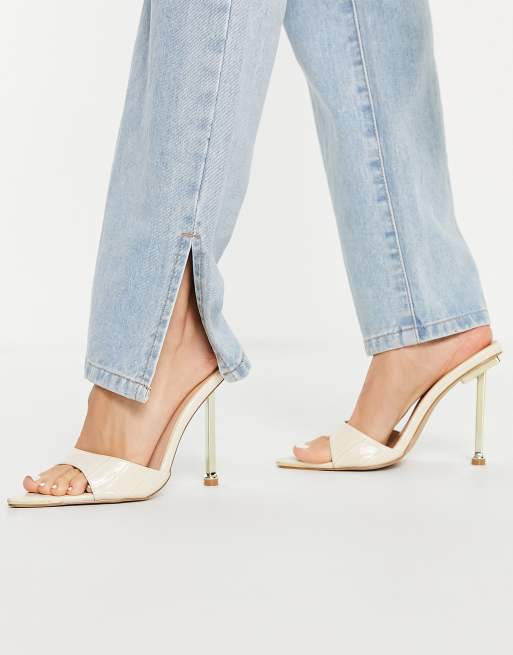 Simmi London - Torez - Mules pointues à talon doré - Croco ivoire, 4 de 4