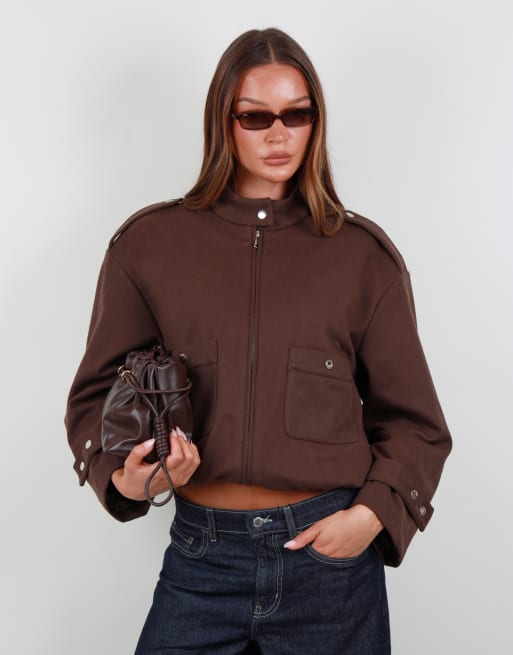 Simmi London Twill soft touch jacket in brown, 2 of 5
