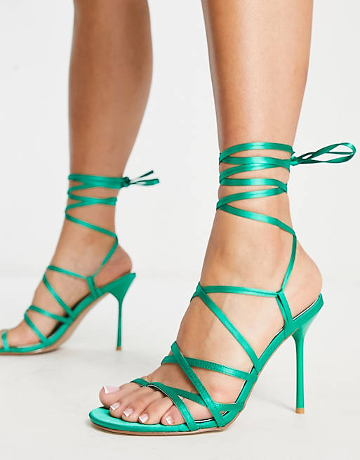Simmi London Una tie ankle satin sandals in bright green 