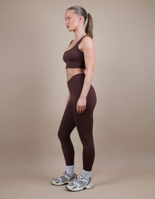 Simmi London V front sculpt ankle length leggings in brown, 2 of 4