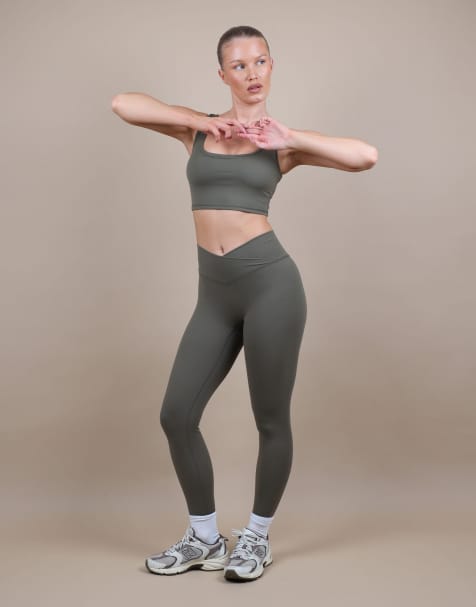 Simmi London V front sculpt ankle length leggings in olive - view 1