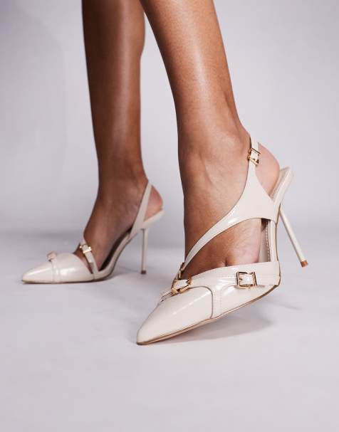 Simmi London Vale pointed high heeled shoes with buckle details in stone - view 1