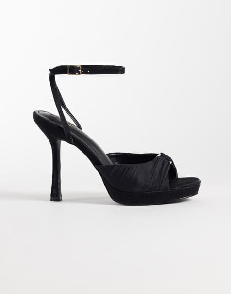 Simmi London Vandy platform heeled sandal with gold embellishment in black satin - view 1
