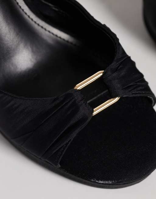 Simmi London Vandy platform heeled sandal with gold embellishment in black satin, 3 of 4