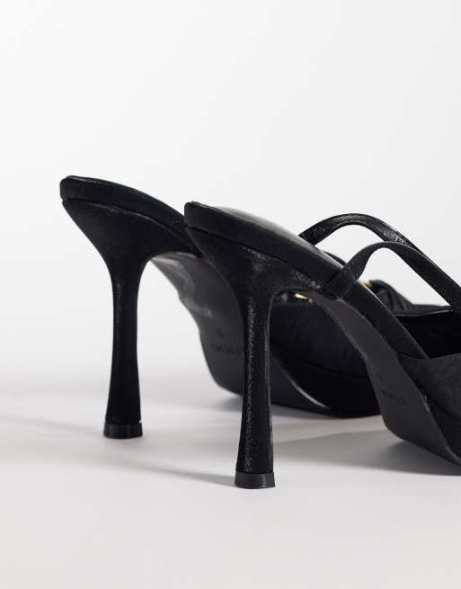 Simmi London Vandy platform heeled sandal with gold embellishment in black satin, 4 of 4
