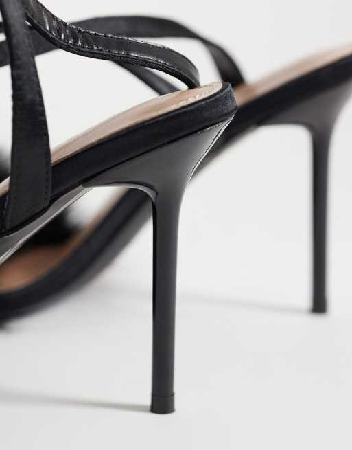 Simmi London Vermont fluffy heeled sandal in black satin, 4 of 4