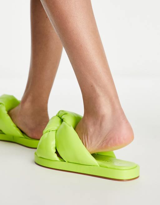 Simmi London Vetta padded sliders in lime pu | ASOS