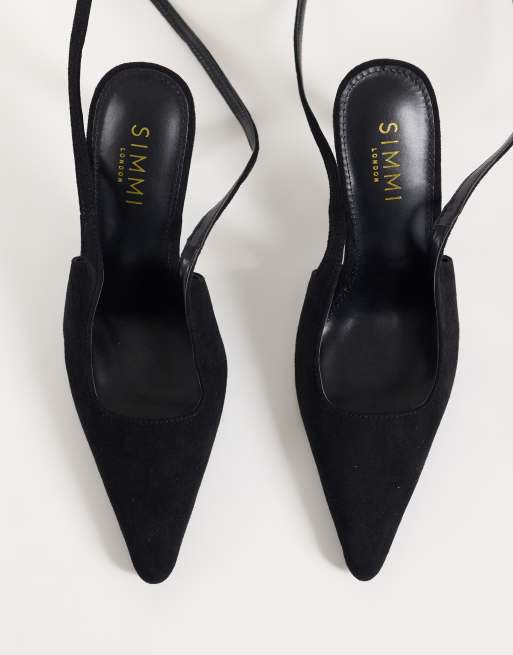 Simmi London Vietta pumps med bindebånd om benet i sort suedette, 2 af 4