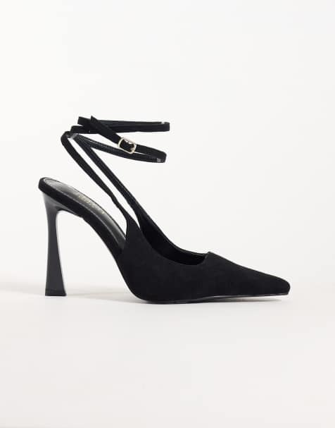 Simmi London Vietta tie leg heeled pumps in black suedette - view 1