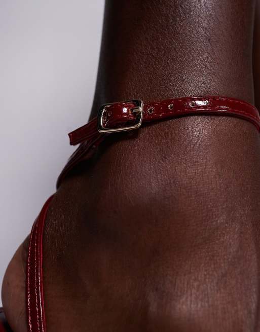 Simmi London Vitani Wide Fit barely there heeled sandals in red, 2 of 4