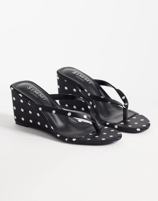 Simmi London wedge toe thong sandals in black polka dot, 2 of 4