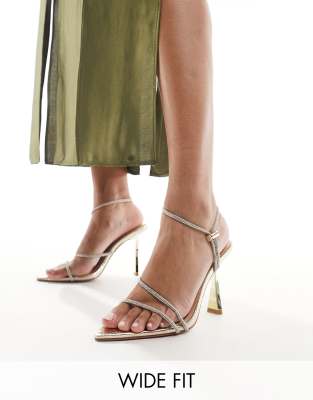 Simmi Wide Fit Simmi London Wide Fit Adia embellished heeled sandals in gold