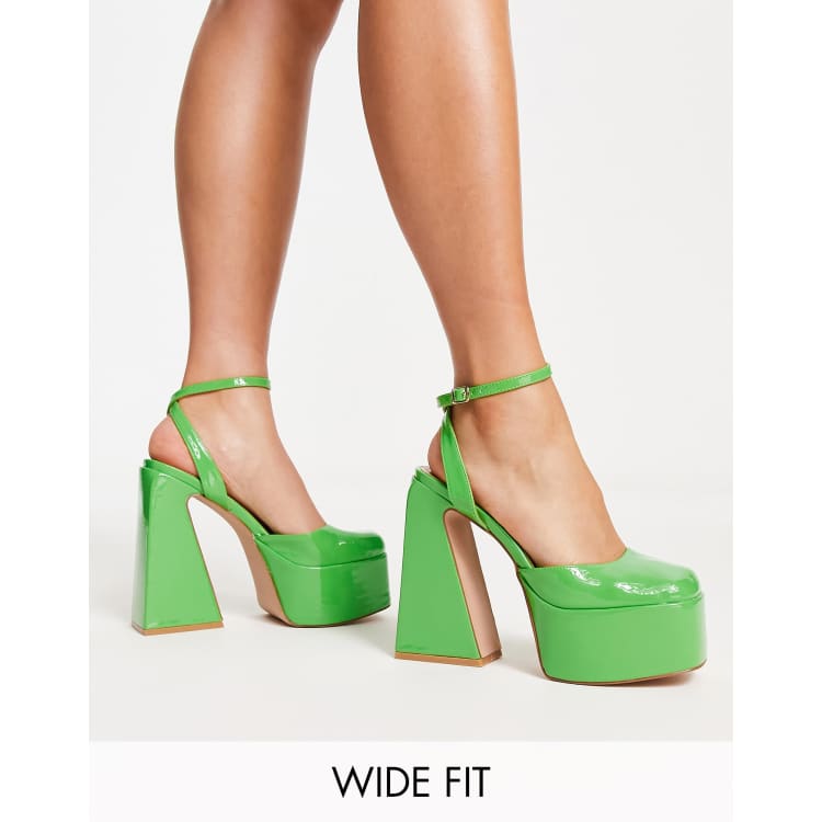 Daisy Street heeled shoes with strap detailing in sage green vinyl