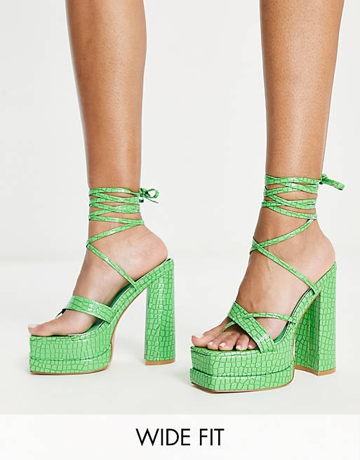 Simmi London Wide Fit Alanna platform heeled sandals in green