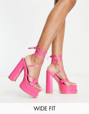 Simmi London Wide Fit Alanna platform heeled sandals in pink - ASOS Price Checker