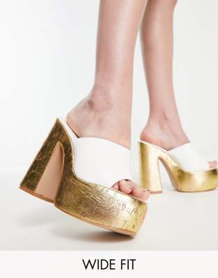 Simmi Wide Fit Simmi London Wide Fit Aletta platform cork mules in white patent