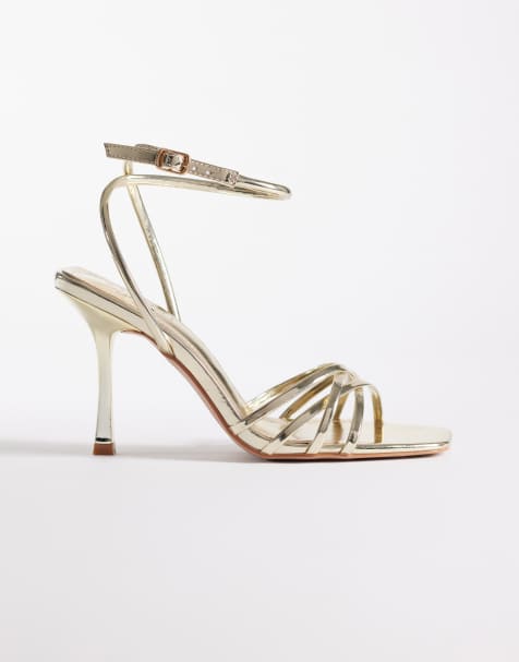 Simmi London Wide Fit Amby strappy heeled sandals in gold mirror - view 1