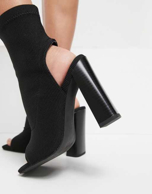 Simmi London Wide Fit Avis peep toe boots in black