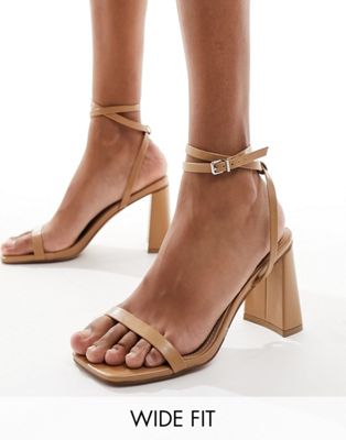 Simmi London Wide Fit Bia strappy block heeled sandal in beige-Neutral