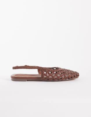 Simmi London Wide Fit Biao slingback woven ballet flats in tan