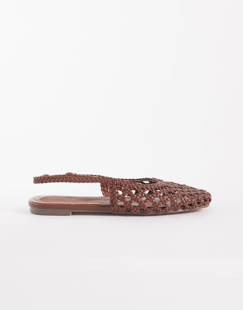 Simmi London Wide Fit Biao slingback woven ballet flats in tan - view 1