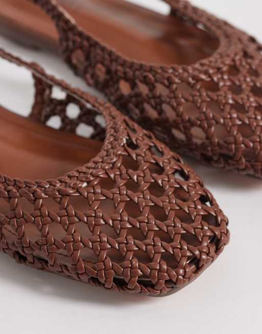 Simmi London Wide Fit Biao slingback woven ballet flats in tan, 3 of 4