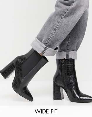 black croc block heels