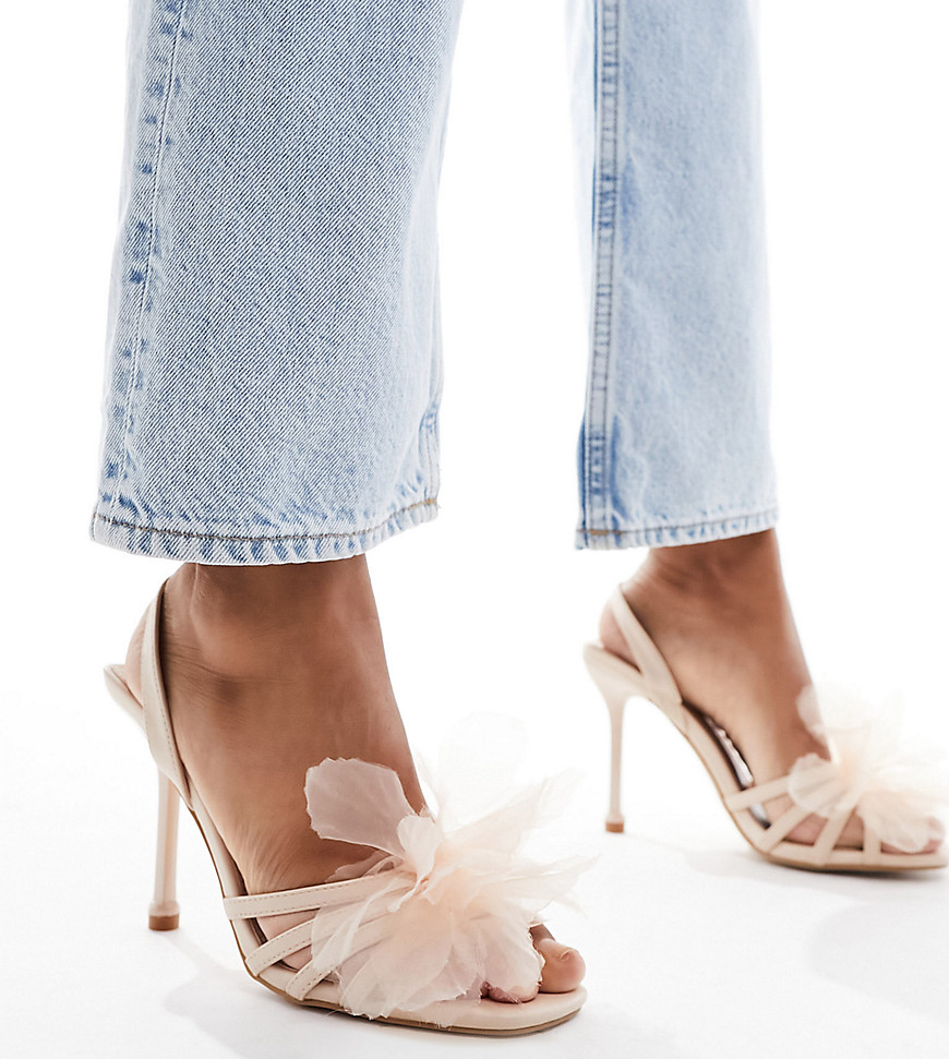 Simmi London Wide Fit Brixley heeled sandal with flower corsage in blush-Pink