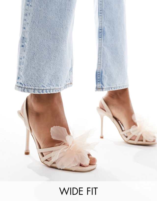 Simmi Wide Fit - Simmi London Wide Fit Brixley heeled sandal with flower corsage in blush