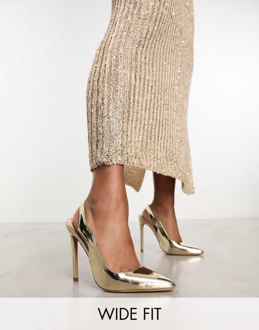 SIMMI London Wide Fit Caeley Scarpe decollete a pianta larga color oro con cinturino sul retro