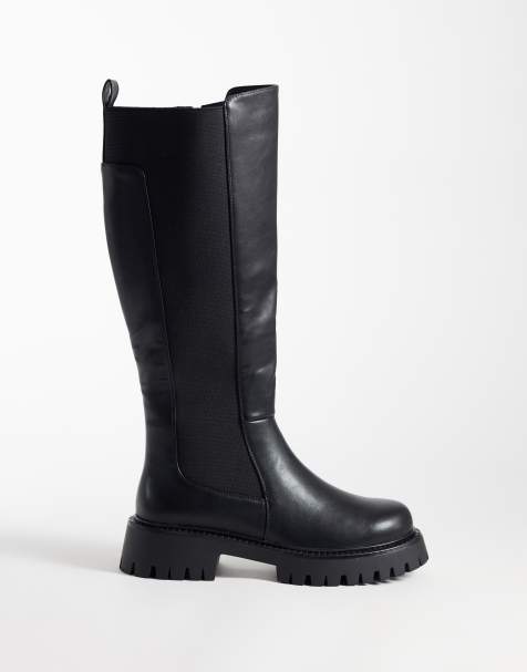 Simmi London Wide Fit Carlton chunky pull on knee boots in black - view 1