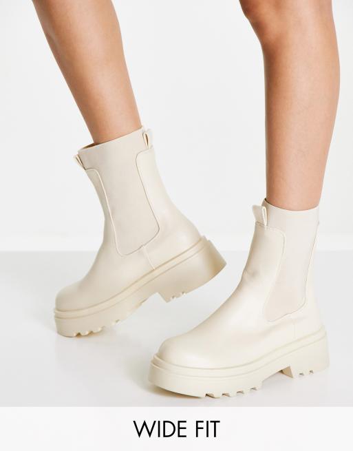 Simmi London Wide Fit chunky boots in cream