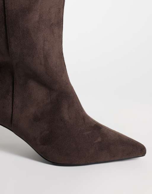 Simmi London Wide Fit Cimarron classic pointed toe knee boots in brown sudette , 3 of 4