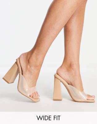 Simmi Wide Fit Simmi London Wide Fit Clear Mule Heeled Sandals In Camel-neutral