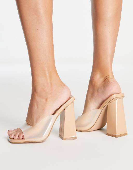 Simmi London Wide Fit clear mule heeled sandals in camel, 2 of 4