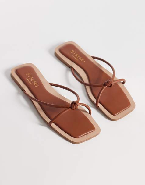 Simmi London Wide Fit Cola knot flat sandals in tan - view 1