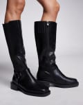 [Simmi Wide Fit] Simmi London Wide Fit Collins buckle knee boots in black 36 Black pu
