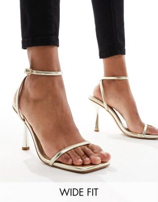 Simmi London Wide Fit Damira strappy barely there sandal in gold - ASOS Price Checker