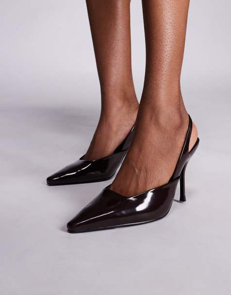 Simmi London Wide Fit Darcia pointed slingback heeled shoes in chocolate PU - view 1