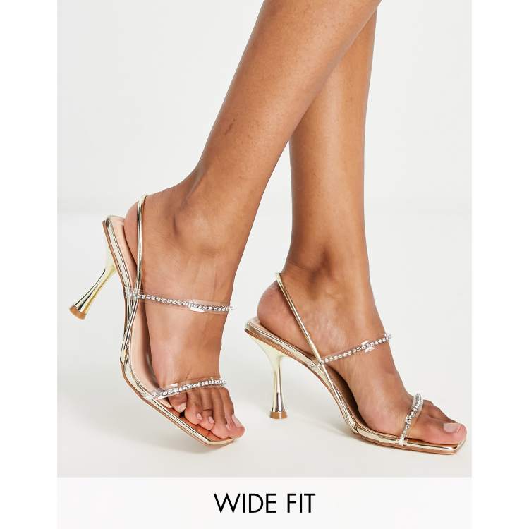 Gold diamante hotsell heeled sandals