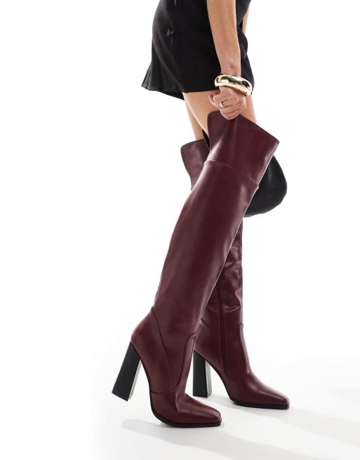 Simmi London Wide Fit Diego Over the Knee Boots in Burgundy ASOS