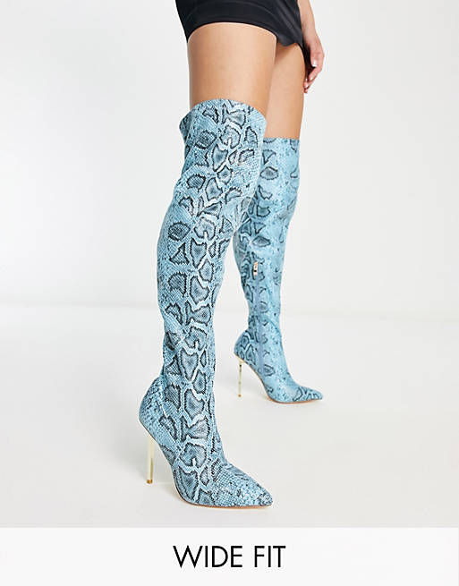Simmi London Wide Fit Duke stiletto heel over the knee boots in blue ...