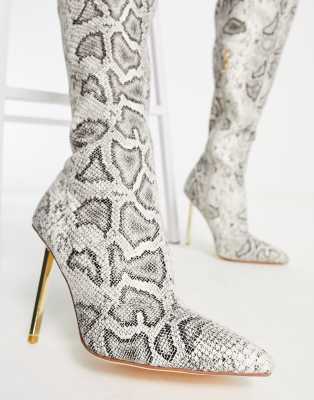 white snake print booties