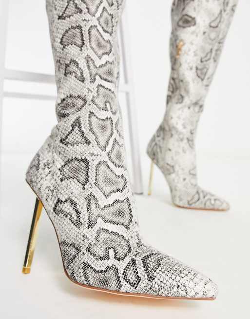 Snake print knee hot sale high boots